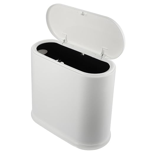 BESPORTBLE Press-top Plastic Trash Can Narrow Wastebasket for Bathroom Bedroom Office Compact Space-Saving PP Material White Household Garbage Bin