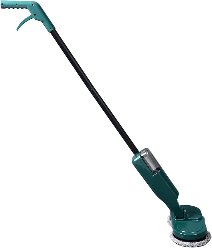 Electric Mop Cordless Rechargeable Lightweight Electric Spin Mop with Water Sprayer Rotatable Mop Head for Hardwood Tile Laminate Floors ABS Metal 44.2 Inch (Green)