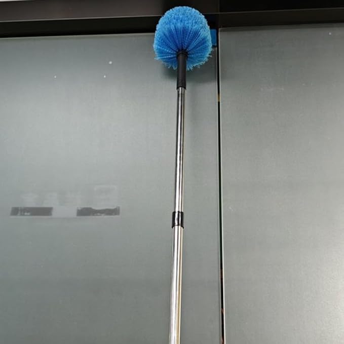 Stainless Steel Telescopic Ceiling Broom with Long Handle for High Corner Cleaning Adjustable Extension Pole for Walls Floors Patios Lightweight Brush Head Blue(A)