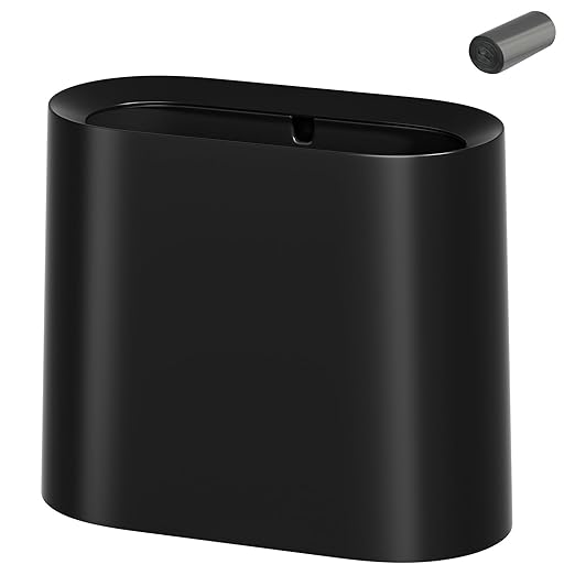 SUBEKYU 2.3 Gal Trash Can for BathroomSmall Office Garbage Can for KitchenSlim Rectangular Waste BinPlasticBlack
