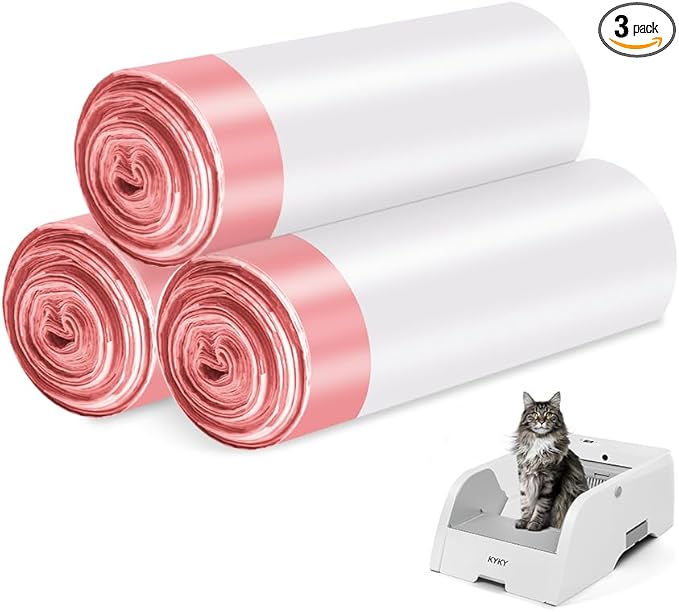 KYKY Litter Box Bags for Automatic Self-Cleaning Litter Box 3 Rolls (60 Count) of Trash Bags for KYKY Self-Cleaning Litter Boxes (21inch * 11inch)