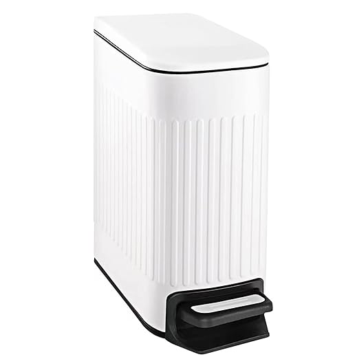 TIPGO Slim Bathroom Trash Can with Lid Soft Close Step Pedal 6 Liter / 1.6 Gallon Stainless Steel Trash Bin Small Garbage Cans for Bedroom Office Kitchen (White)