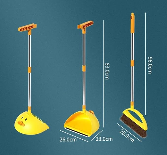 Cute Duck Cleaning Broom and Dustpan Set with Long Handle Stand Up Broom and Dustpan for Home Kitchen Room Office Outdoor Indoor (Yellow)