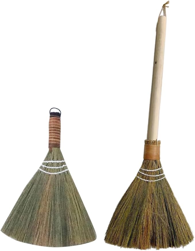 GLEAVI 2pcs Dust Brush Broom and Cleaning Brooms for Desktop and Household Use Handmade Tabletop Sweeper Natural Material Detachable Design for Easy Storage