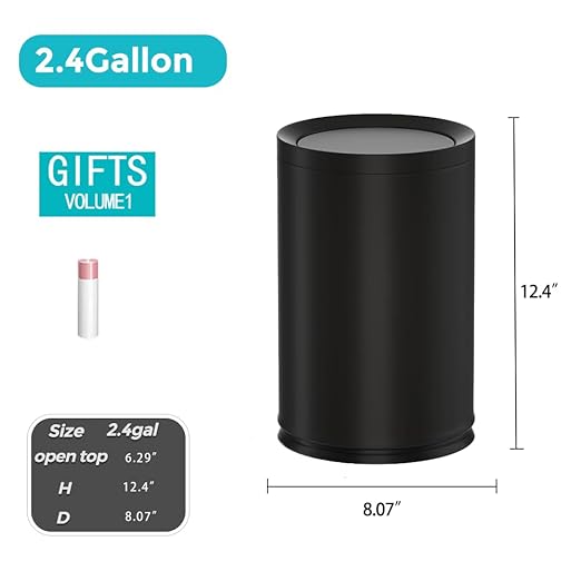 2.3/9L Gallon Metal Trash Can with LidBlackLight LuxuryElegant Garbage CanBathroom Waste Basketfor Living RoomHomeBedroomOfficeBankUnder Desk(9L-Black)