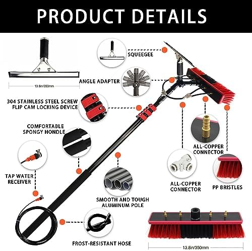 Glass Cleaning Brush Home Water Fed Telescopic Pole Kit Solar Panel Brush Rotating for Photovoltaic PanelSolar Panel Window Cleaner Extendable Outdoor Window Cleaner Cleaning Brush &amp Pole K