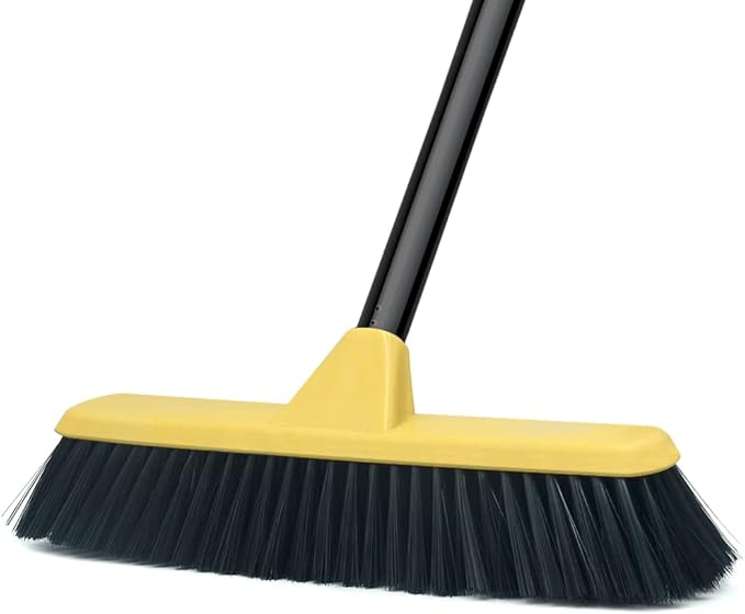 Push Broom with Long Handle Floor Brush 51.6 inch Soft Bristle Broom 12.2 Wide for Cleaning Bathroom Kitchen Patio Garage Deck Tile
