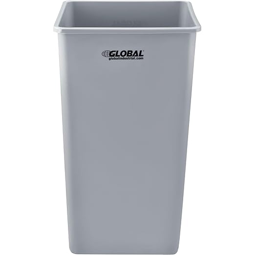 Global Industrial Square Plastic Garbage Can Open Top 55 Gallon Capacity Indoor/Outdoor Rated 19-1/2W x 19-1/2D x 34H Utility Trash Can No Lid Gray