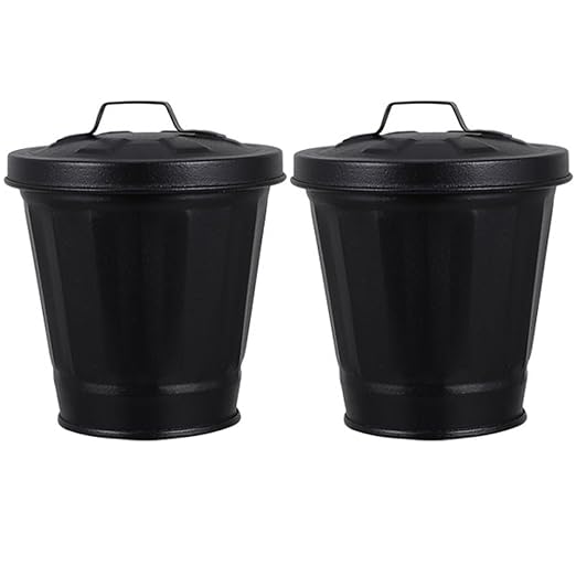 PRETYZOOM 4pcs Small Galvanized Trash Can Lid Wastebasket for Indoor Plants Nursery Pot Storage Bin