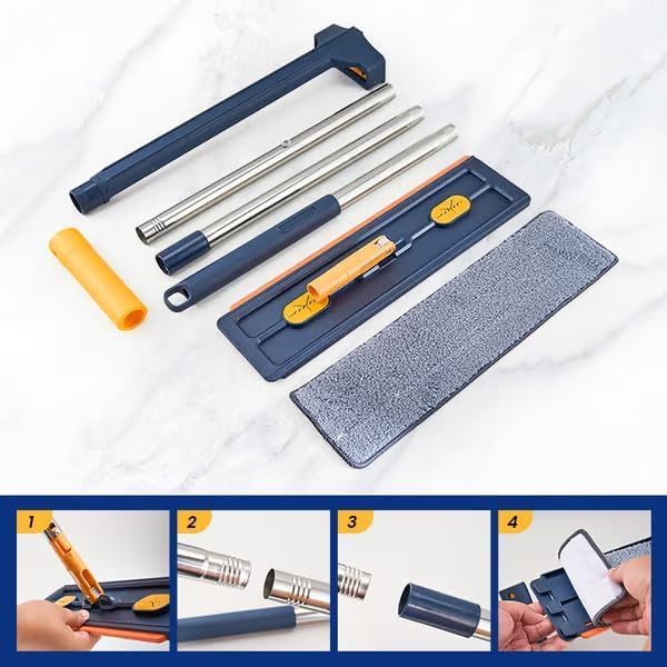Large Flat Mop Portable Mop 50 Inch Washable Reusable Microfiber Pads (White 6Mop)