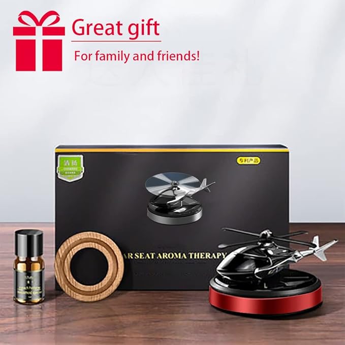 Al Alloy Solar Powered Rotating Helicopter Shape Car air purifier Home and Car Interior Decoration Accessories (Red)