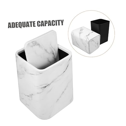 Veemoon Marble Wastebasket with Lid Bin for Bathroom Kitchen and Office Versatile Design Adequate Capacity for Home and Hotel Use
