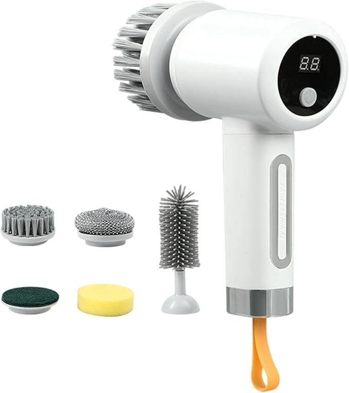 Power S Pin Scrubber Cordless with Balanced Weight Design White Electric S Pin Scrubber Handhold Electric Cleaning Brush Rechargeable for Bathtub Tile Grout Floor Toilet Kitchen Wall