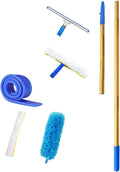 Window Glass Cleaner with Extension Pole 55/94/137/177 Long Handled Cleaning Kit Rubber Wiper for Bathroom Garage Window Cleaning Equipment with Microfiber Scrubber (55)