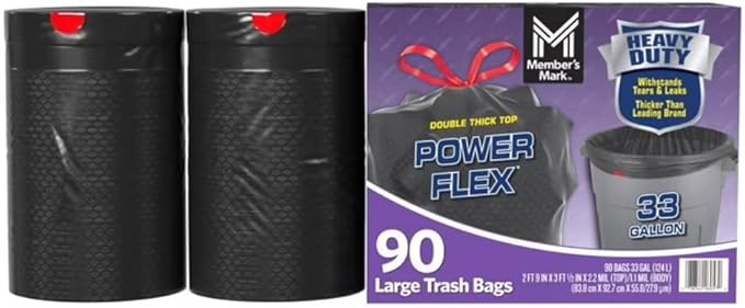Member' Mark Power Flex 33-Gallon Large Trash Bags Unscented ~ (90 Count).