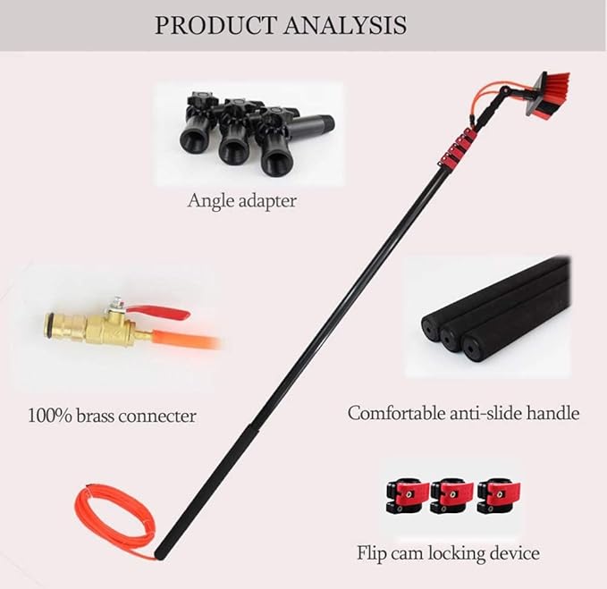 Outdoor Window Cleaner Brush Solar Panel Cleaning Tool Washing Tool Tall Window Glass Cleaning Poles Telescopic Water Fed Brush Window Washer Wand Aluminum Outdoor Cleaning Brush18FT/5.4M