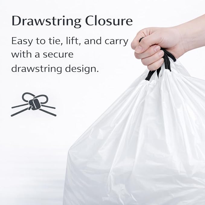 21 Gallon Drawstring Trash Bags 100 Count Extra Strong Drawstring Kitchen Garbage Bags Fit for 80 Liter / 21.1 Gal Tear-Resistant Unscented Household Liners 1.2 Mil Large Trash Bags