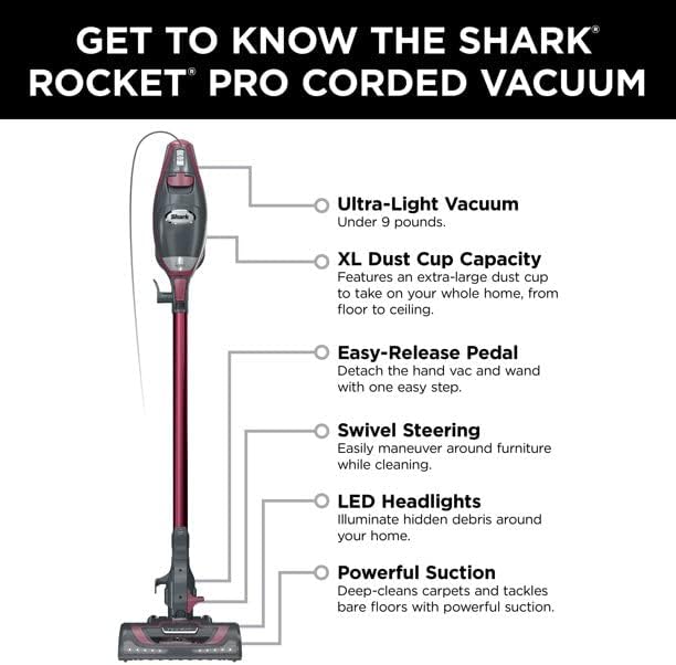 SHARK HV370 Rocket Pro Corded Stick Vacuum Comet Red (Renewed)