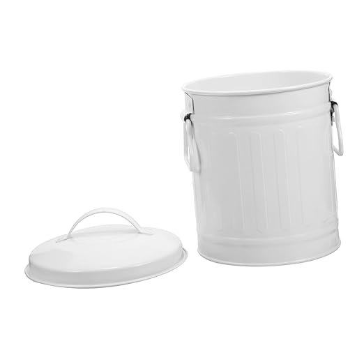 Healifty Metal Trash Bin with Lid Small Iron Desktop Garbage Can for Office Bedroom Living Sturdy Vintage Style Wastebasket and Flower Pot Multipurpose Storage Bucket