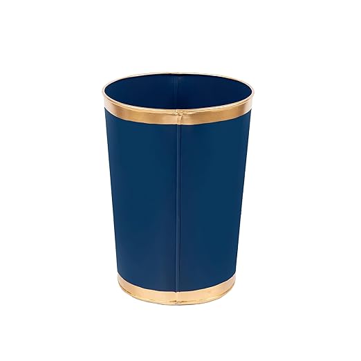 Jaye's Studio Mattie Line Oval Wastebasket &amp Garbage Bin Gold Trim &amp Finish Hand-Painted Handcrafted Metal Trash Bin for Bedroom Office Bathroom 12 x 10 x 8 (Indigo Blue)