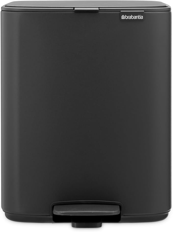 Brabantia Bo Small Step-On Trash Can | 3.2 Gal / 12L | Mineral Infinite Gray | Light-Pedal Soft-Close Bedroom Bathroom Nursery Trash Can Removable Inner Bucket Non-Slip Base | + Trash Bags