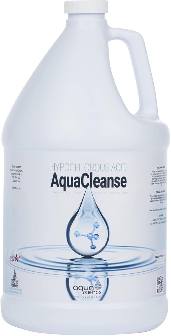 AquaCleanse Hypochlorous Acid 500PPM All-Purpose Cleaner Spray (1 Gallon) – 3X Stronger Than Standard HOCL – Pet &amp Family Safe Non-Toxic Surface Cleaner &amp Odor Remover - No Harsh Chemicals –