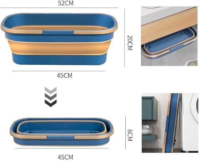 2024 New Large Flat Mop for Wet and Dry Use 54 Adjustable Stainless Steel Long Handle with 2 Washable Microfiber Pads 360 Rotating Dust Mop 12027(Blue Bucket)