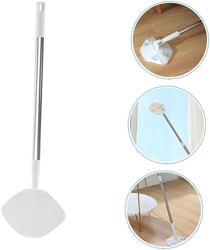 Dust Mop Floor Sweeper with Dry Cleaning Triangular Electrostatic Mop Head for Hardwood and Flat Surfaces with Dry Tissue