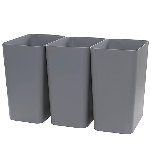 Basics Small Trash Can Rectangular Commercial Office Wastebasket 4.5 Gallon (Pack of 3) Grey