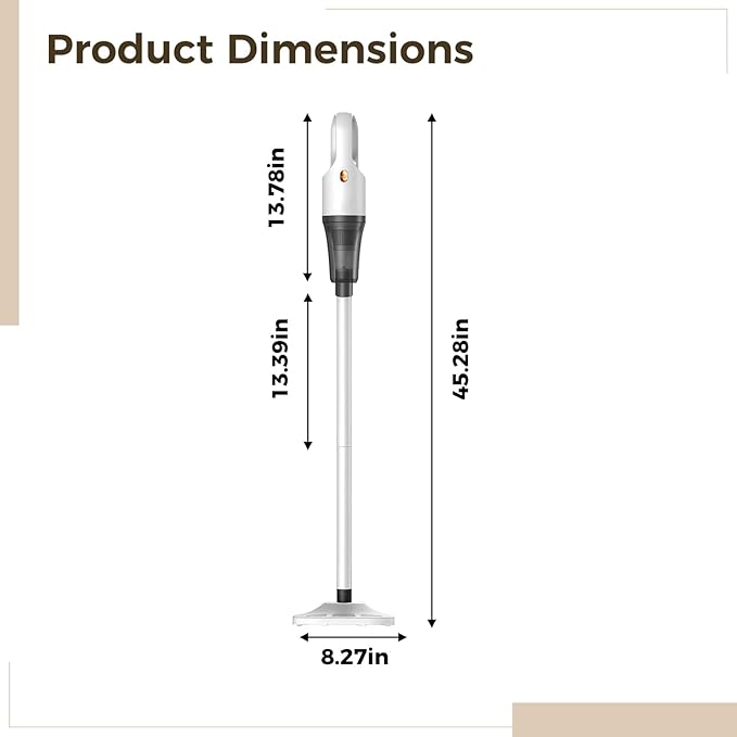 Vacuum Cleaner Cordless Stick 2-in-1 Handheld and Floor Mop Powerful Suction Multiple Attachments Type-C Charging for Home Car Office Dorm