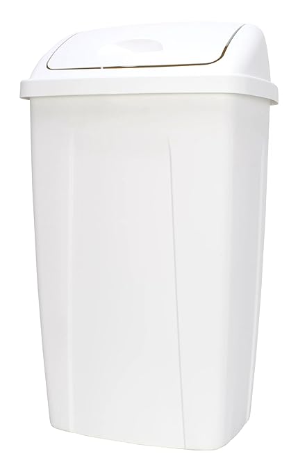13 Gallon Trash Can Plastic Swing Top Kitchen Garbage Trash Can (White)