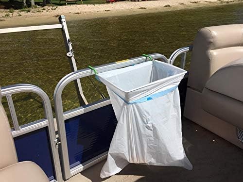 Pontoon - Portable Trash Bag Holder – Measure The Rail Thickness Before Ordering it Will be a Very Tight fit so it Won’t Fall in The Water. Use only a 13-Gallon Drawstring Garbage Bag.