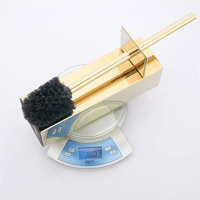 Gold Square Stainless Steel Toilet Brush with Holder 304 Modern Toilet Brush Set – Rust Resistant Long Handle Replacement Heads Floor Standing Bathroom Toilet Cleaning Brush