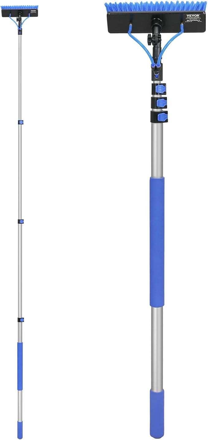 VEVOR Water Fed Pole Kit 20FT Solar Panel Cleaning Pole with Extendable Handle 180° Rotatable Brush Head &amp 65.6FT Hose Household &amp Outdoor Window Cleaner Tool for Caravan Solar Panel Deck