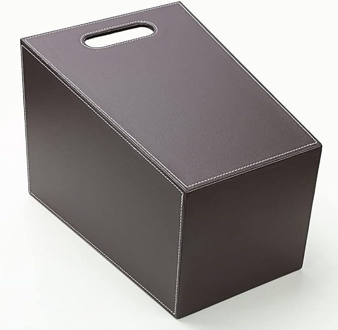 KINGFOM Classic Pu Leather Trash Can Wastebasket Garbage Container Bin with Handles for Bathrooms Powder Rooms Kitchens Home Office and and High Class Hotel Square Brown