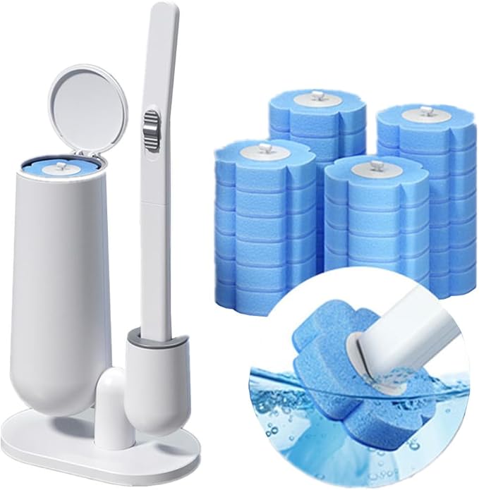Disposable Toilet Brush with 24PCS Cleaner Refills Bathroom Bowl Wand Holder Set for Sink Bathtub Wash Basin Mop Pool (Toilet Cleaning Kit)