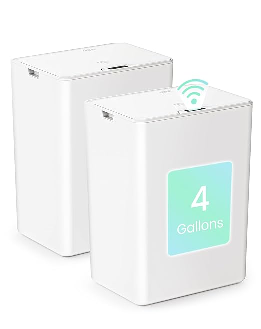 Cesun 2 Pack 4 Gallon Bathroom Trash Can with Lid Small Automatic Trash Can Touchless Motion Sensor Garbage Can White Plastic Waste Basket for Bathroom Bedroom Toilet Office Rv