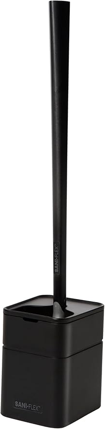 Broombi Sani-Flex Toilet Brush Squeegee and drip-Less Holder Set with a Patented Silicone Bristle-Free Head - no Mess no clinging gunk or Poo Super Clean Solution (Black)
