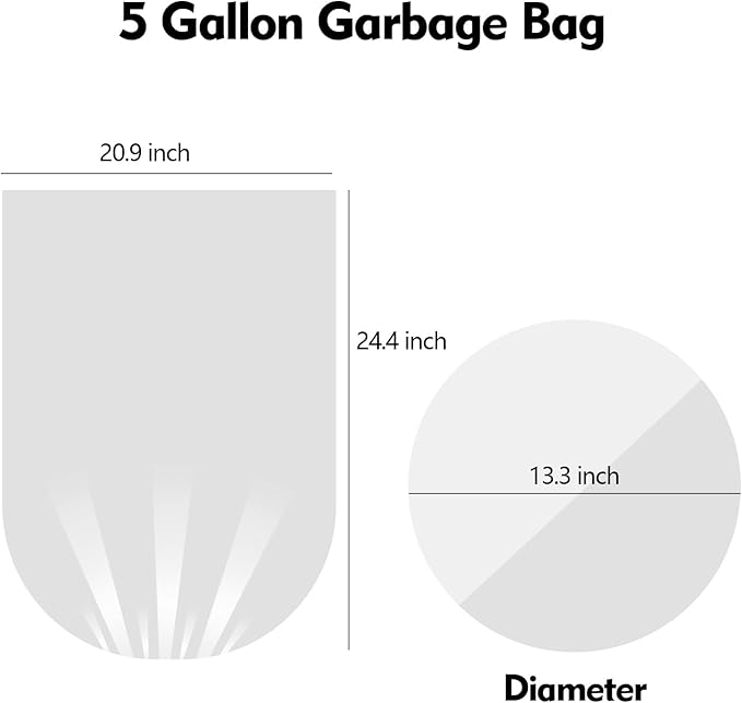 Yuright 5 Gallon Drawstring Garbage Bags Small Clear Trash Bags with Handle 4 Rolls/220 Counts F