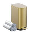 2.6 Gallon Slim Bathroom Trash Can with Soft Close Foot Pedal 10L Stainless Steel Garbage Can with Removable Liner Bucket for Narrow Spaces Bedroom Gold