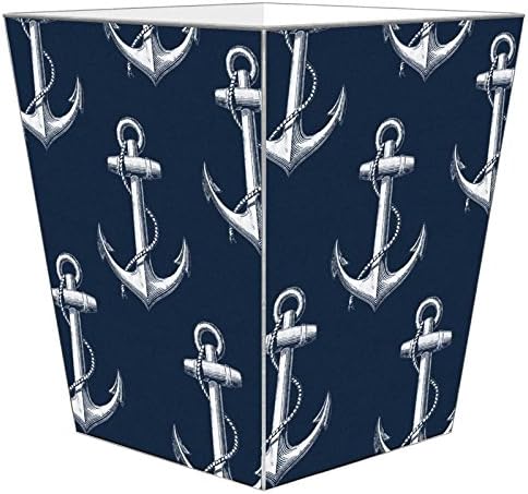Marye-Kelley-Vintage Anchor Navy Wastepaper Basket Wastebasket Decoupage Wood Decorative Wastebasket for Kitchen Bathroom Bedroom Living Room Handmade Made in The USA