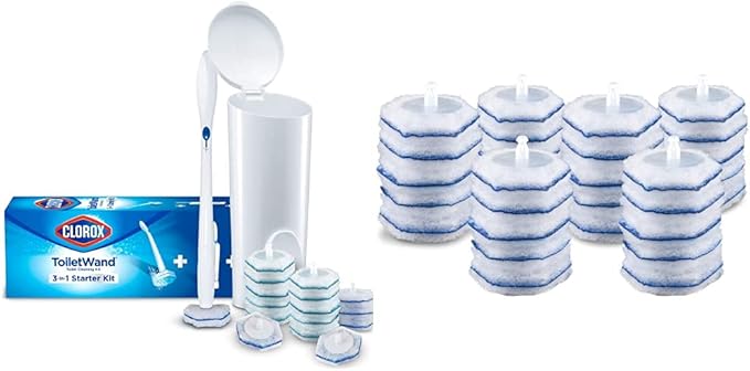 Clorox ToiletWand Disposable Toilet Cleaning System (ToiletWand Storage Caddy and 16 Refill Heads) and ToiletWand Disinfecting Refills (30 Count) Bundle