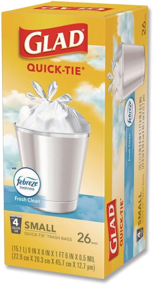 OdorShield Quick-Tie Small Trash Bags 4 gal 0.5 mil 8 x 18 White 156/Carton