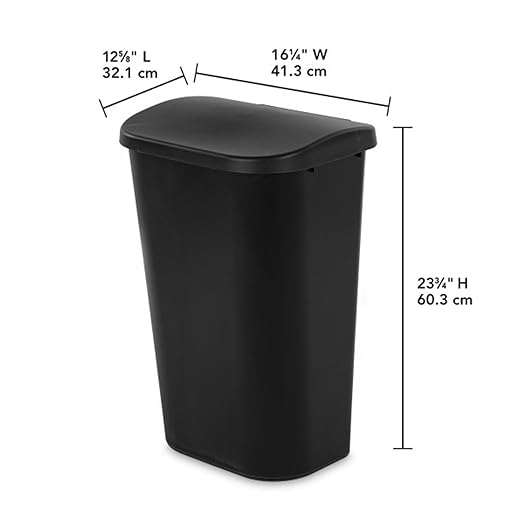 Sterilite 11.3 Gallon D Shape Flat Side Lift Top Lid Wastebasket Trash Can for Kitchen Home Office and Garage or Workspace Black (12 Pack)