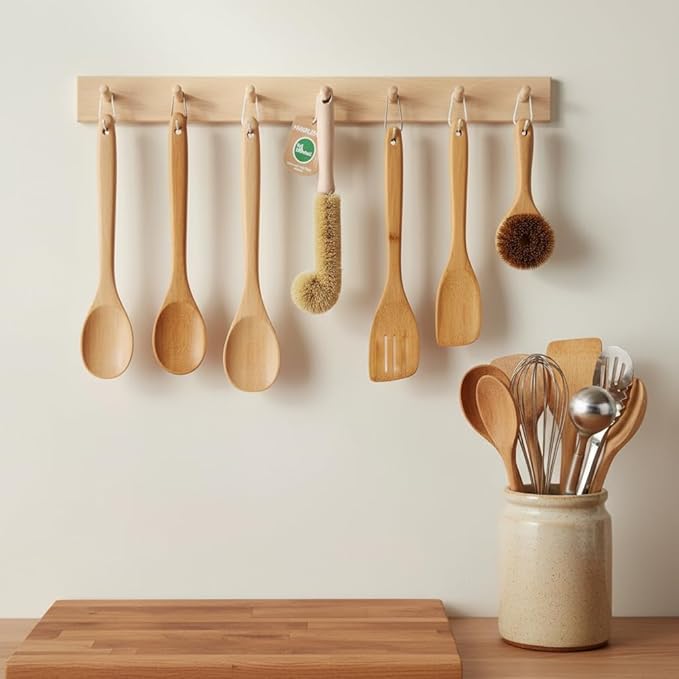Wooden Bottle Brush - L-Shape Long Handle Cup Scrubber for Water Bottles Decanters &amp Glassware - Beech Wood Kitchen Cleaning Tool (Multipack) (4)
