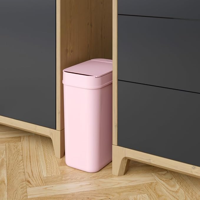 iTouchless 3 Gallon Sensor Pink Bathroom Trash Can 10 Liter Slim Touchless Automatic Small Garbage Bin with Lid Narrow Smart Motion Control Commercial Waste Basket for Bedroom Office Plastic