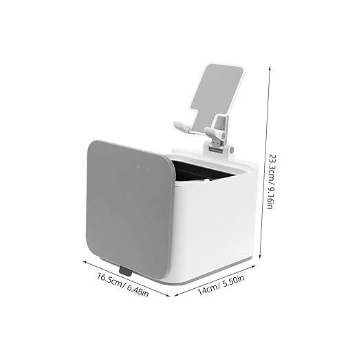 NUOBESTY Portable Mini Wastebasket with Phone Tablet Stand Desktop Garbage Bin for Home Office Travel and Rooms