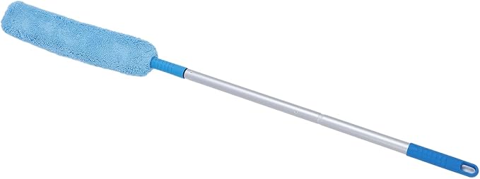 Extendable Long Handle Duster Bendable Head Dust Removal Multipurpose Soft Coral Fleece for Furniture Cracks Corner Adjustable Retractable Design Lightweight Aluminum Pole