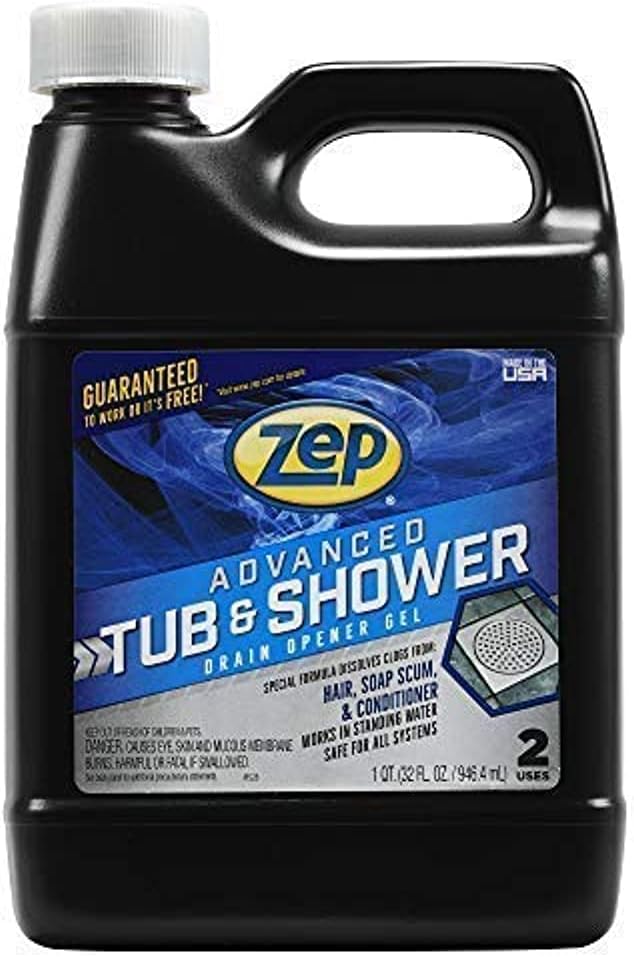 Zep Advanced Tub and Shower Drain Opener Gel - 32 Ounce - U49210 - Formulated for Hair &amp Drain Defense Enzymatic Drain Cleaner Powder - 18 Ounces - ZDC16 - Safe for Pipes and Septic Systems