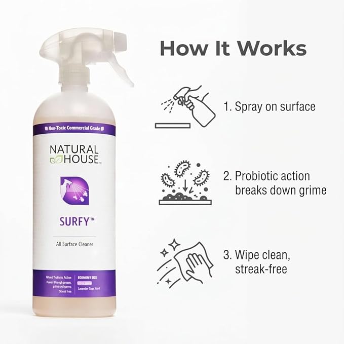 Natural House Surfy - Probiotic All-Purpose Cleaner Spray - Multi-Surface Formula - Plant-Based - Lavender Sage Scent - 128 oz